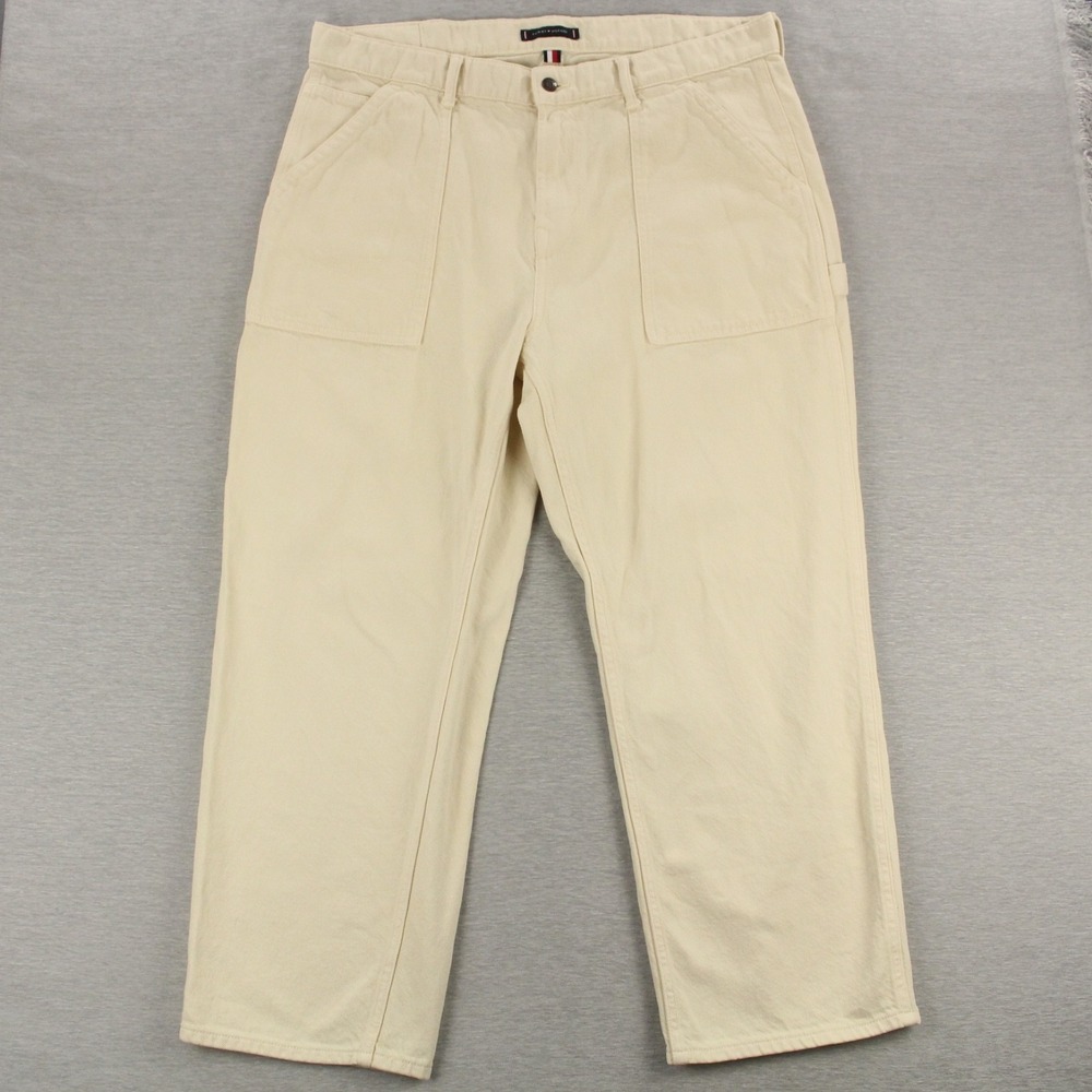 Tommy Hilfiger Carpenter Jeans Mens Size 38x30 Ivory Cotton Straight Loose